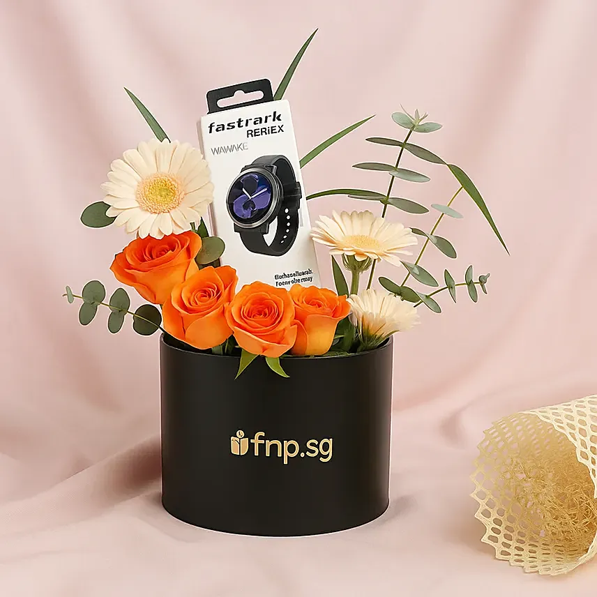 Mixed Flowers Box with Fastrack Watch: Titan Watches