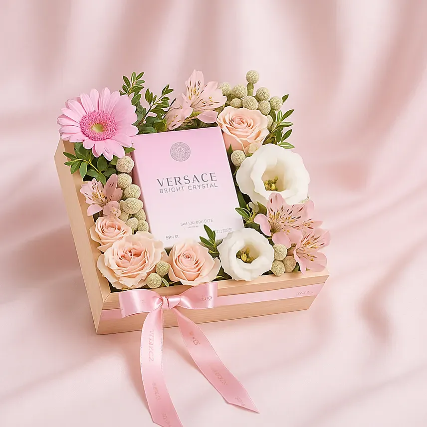 Mothers Day Flowers and Versace Perfume Tray: Mother's Day Hampers
