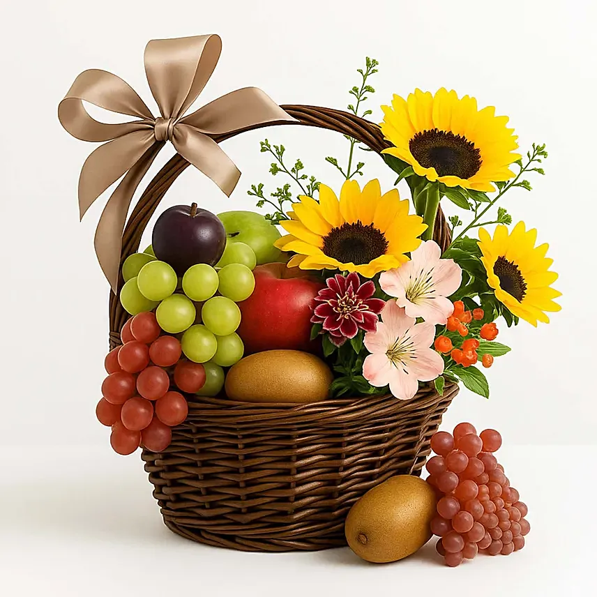 Beautiful Mixed Flowers & Fruits Basket: Basket Arrangements 