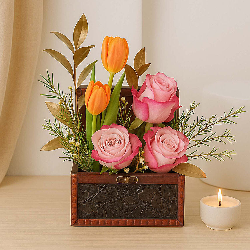 Rose and Tulips Mini Flowers Box: Tulips Flowers & Bouquets