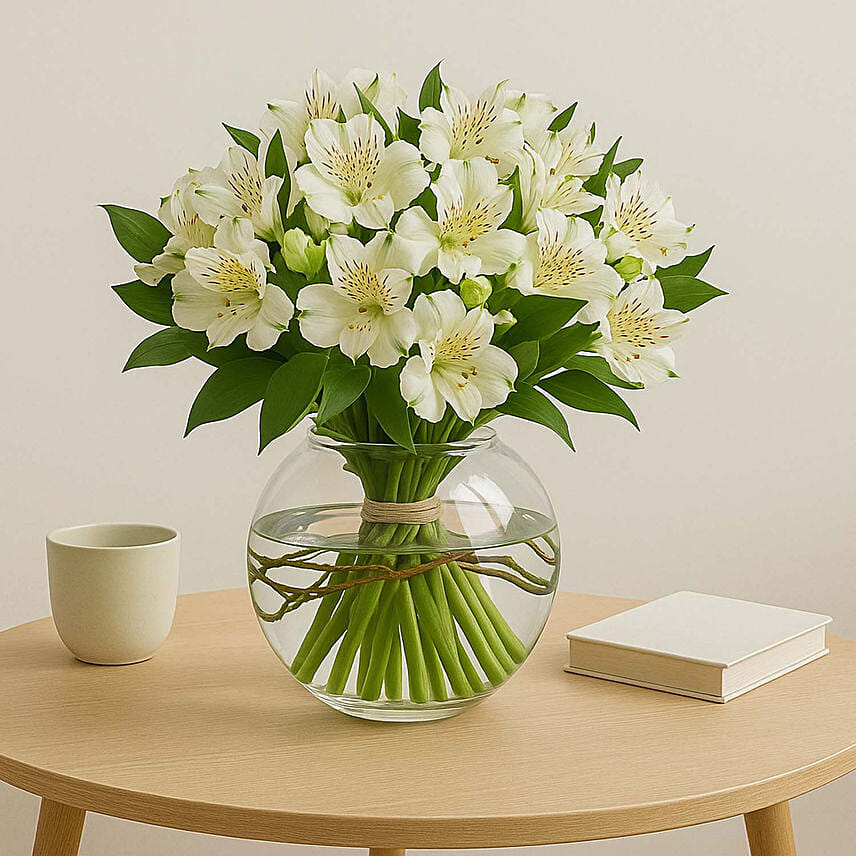 White Peruvian lily Arrangement: Table Flowers Arrangement 