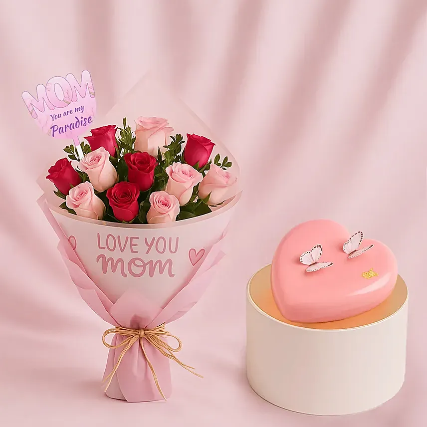 Mothers Love Roses and Cake Bundle: Gifts