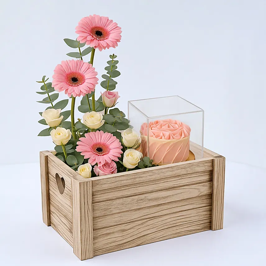 Pink Blush Flower and Cake Tray: women's day flowers