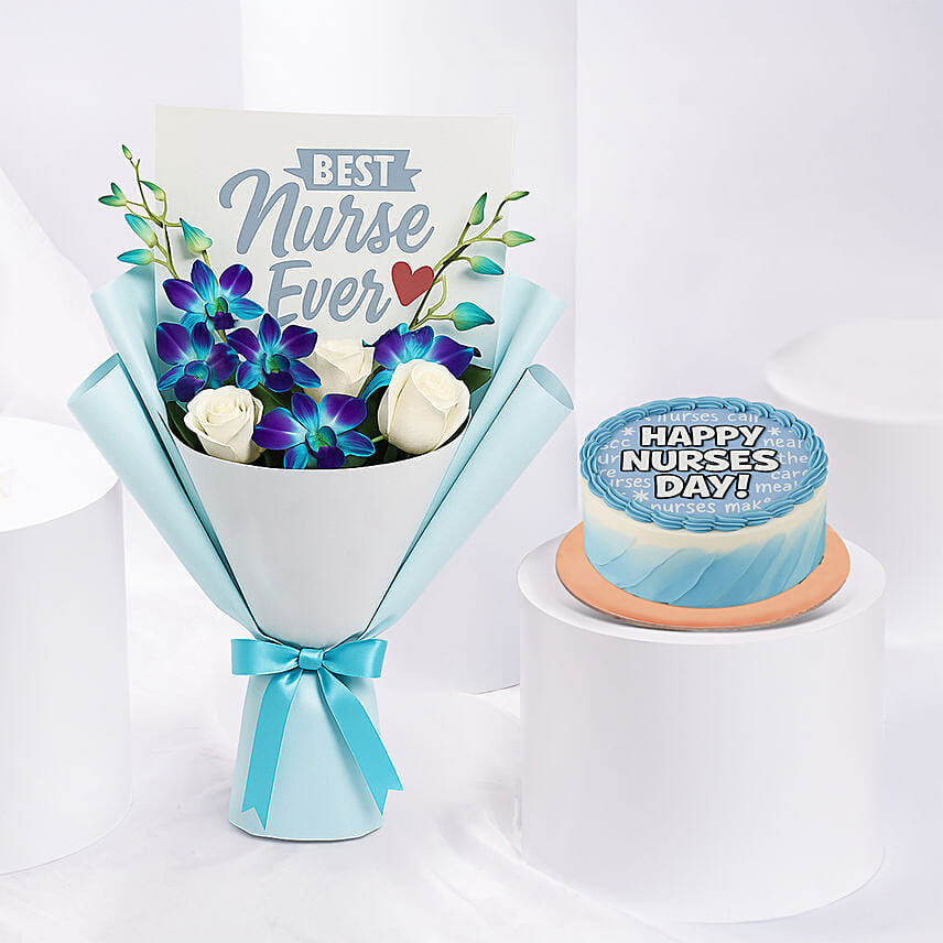 Nurses Day Bouquet and Cake Bundle: Orchid Bouquets
