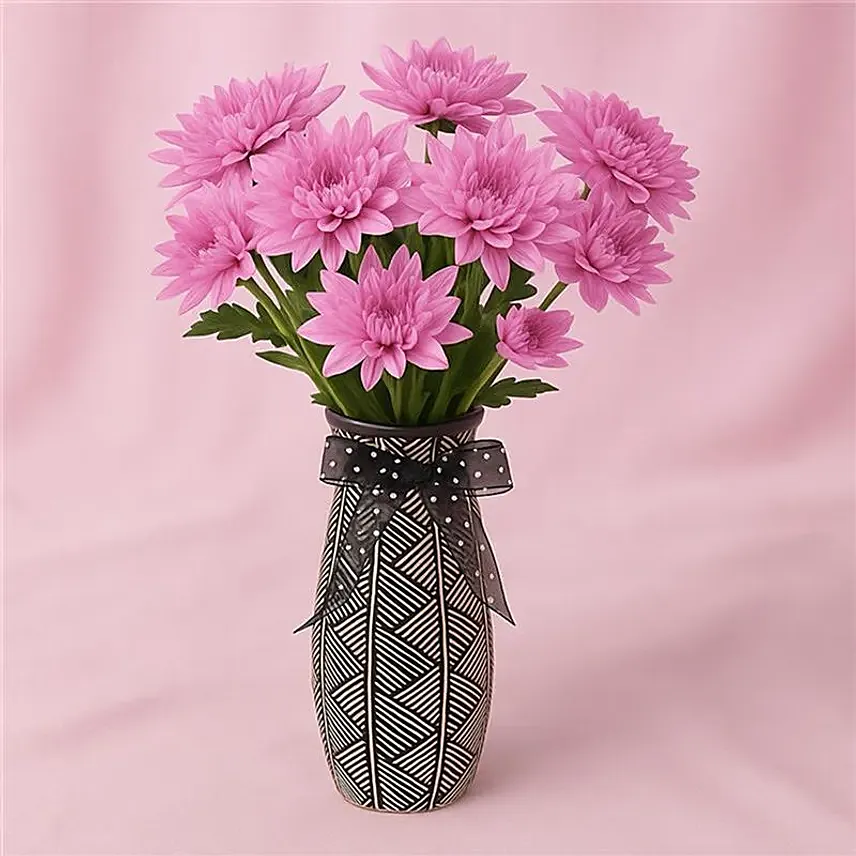 Mothers Day Chrysanthemum Flowers Vase: Purple Flowers