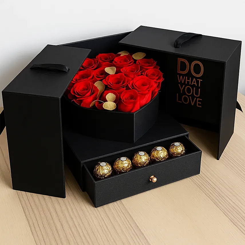 Luxurious Roses and Chocolate Box: Ferrero Rocher Chocolates