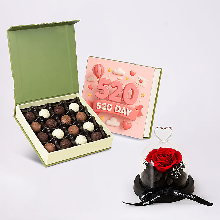 Forever Rose and 520 Day Choco Truffle Box: For Girlfriend