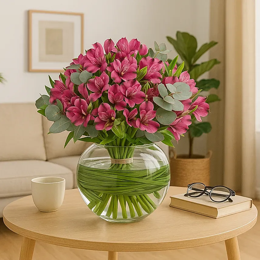Purple Peruvian Lily Arrangement: Table Flowers