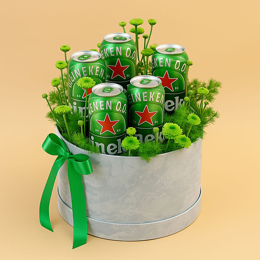Green Button & Heineken Beer Round Gift Box: Father's Day Gifts For Dad