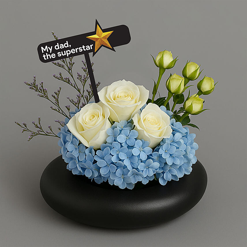 Fathers Day Hydrangea and Roses Vase: Father's Day Flowers