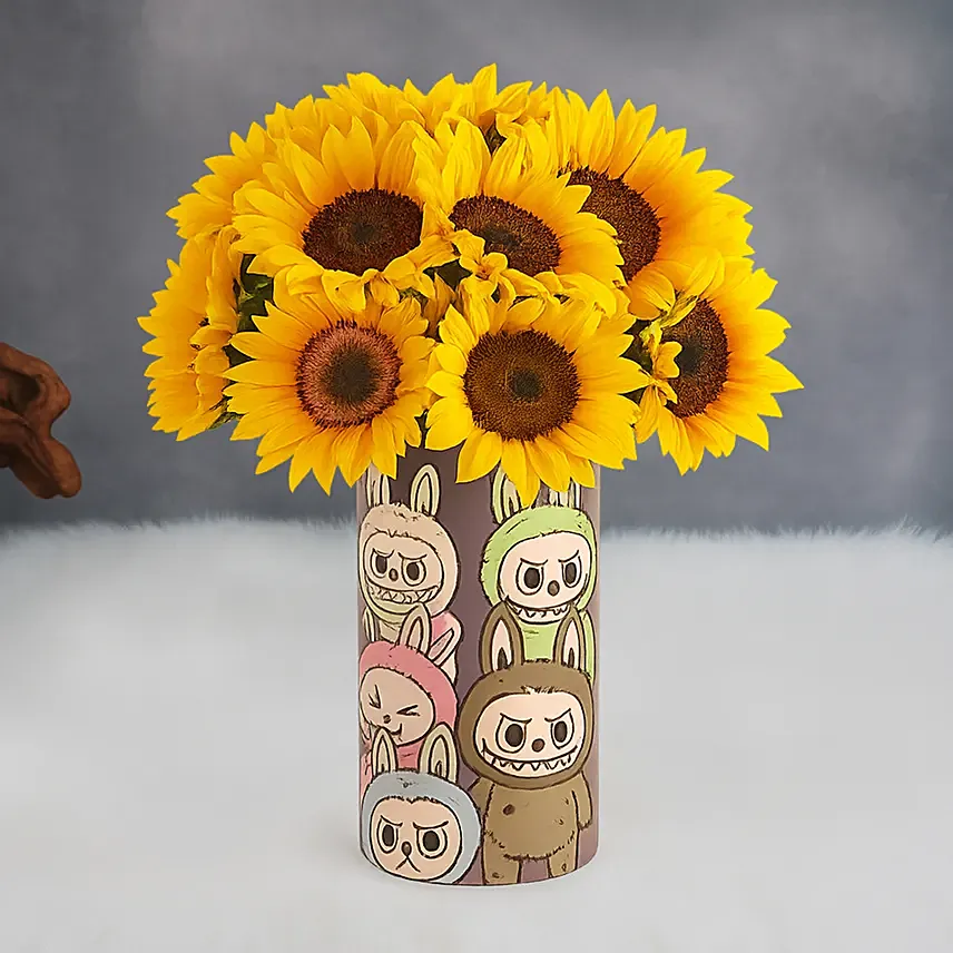 Cute Monsters Sunflowers Vase: Fresh Flowers 