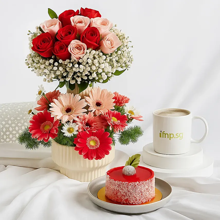 Mesmerised Pink Flowers and Cake: Christmas Gifts for Girlfriend