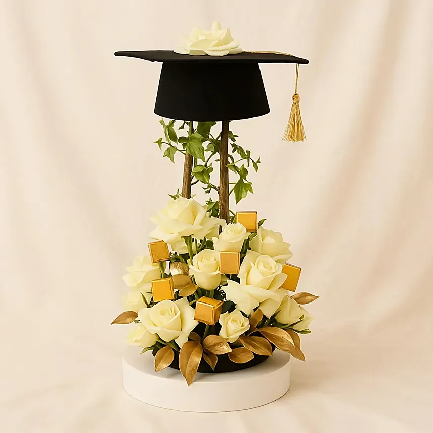 Roses n Chocolate Combo With Graduation Hat: Graduation Gifts Singapore