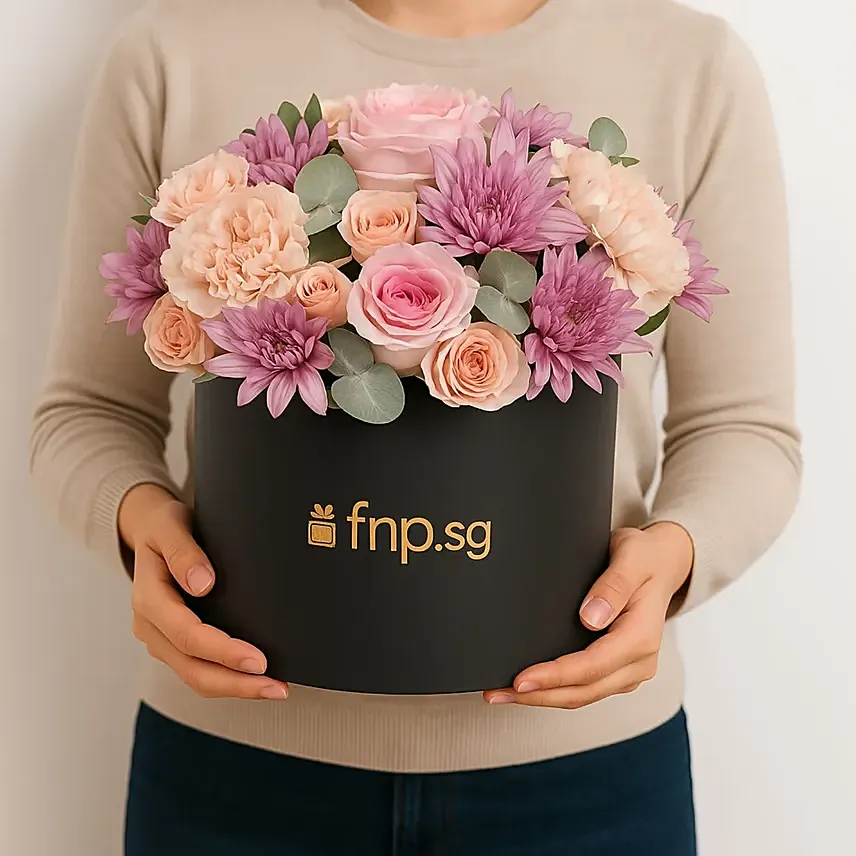 Elegant Flower Arrangement in a Black Box: Flower Boxes Singapore