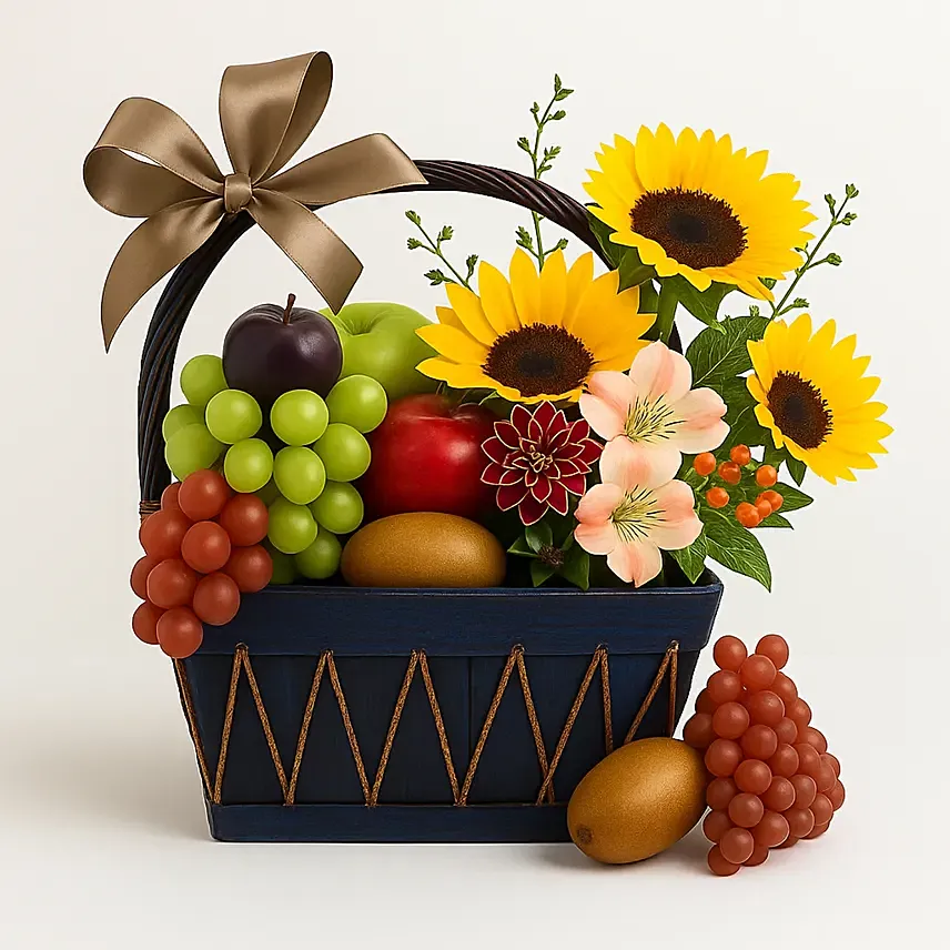 Beautiful Mixed Flowers & Fruits Basket: Teacher's Day Gifts