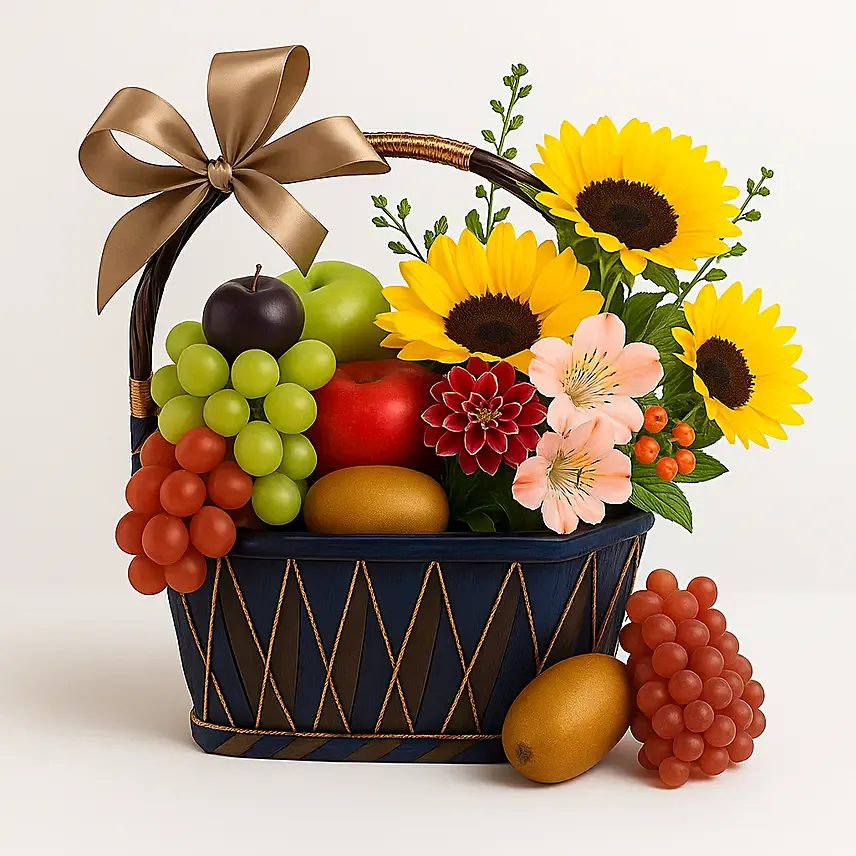 Beautiful Mixed Flowers & Fruits Basket: Wellness Hampers Singapore