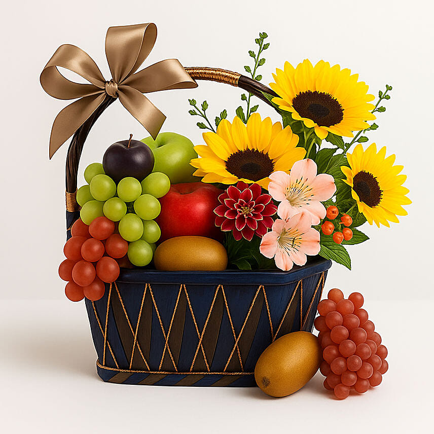 Beautiful Mixed Flowers & Fruits Basket: Get Well Soon Bouquets