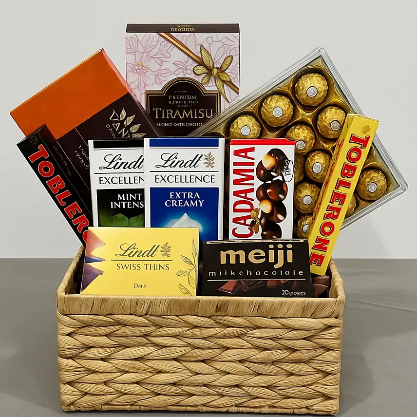 Exotic Chocolates Brown Willow Basket: Gift Hampers