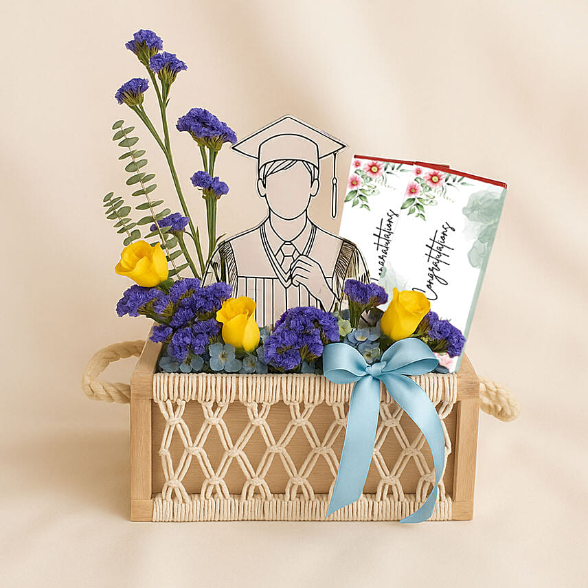Graduation Flower Basket with Chocolates For Him: Gifts