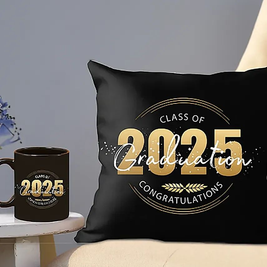 Printed Graduation Cushion & Mug Combo- Black: Gifts For Girls