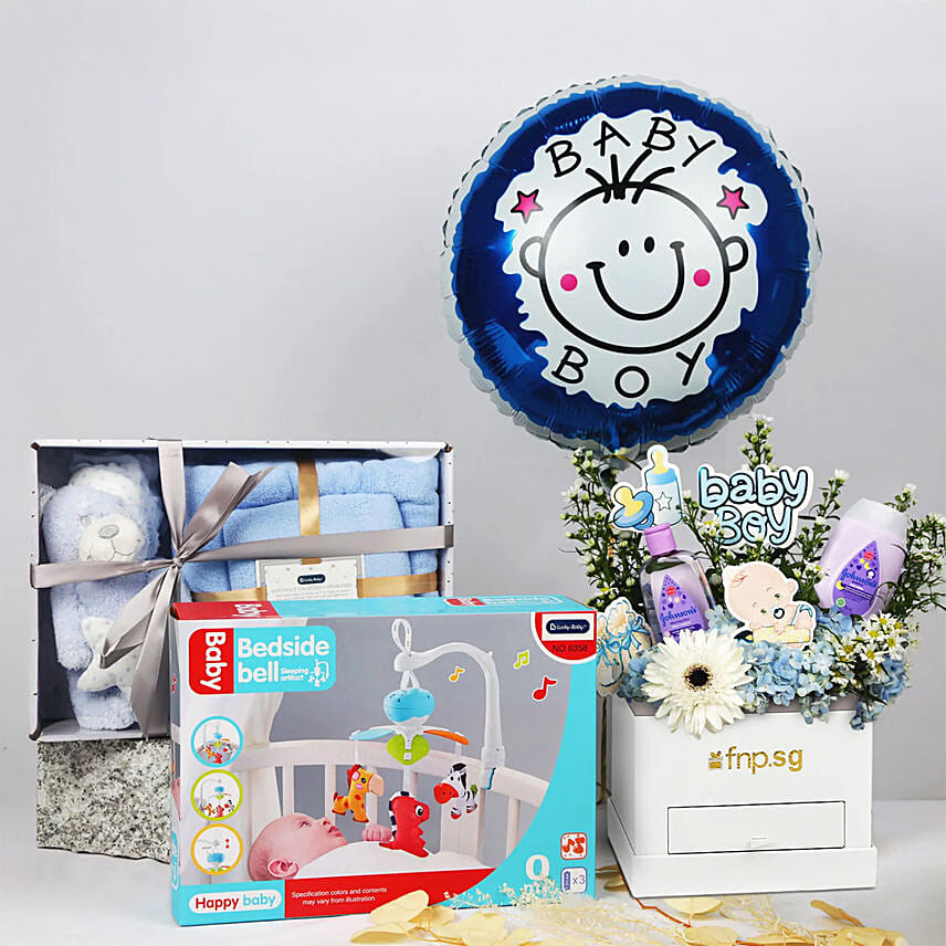 Its a Baby Boy Flowers Arrangement giftset with Balloon: Newborn Baby Gifts