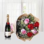 Roses Bouquet With Moet Champagne