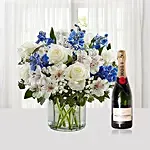 Flower Vase Arrangement With Moet Champagne