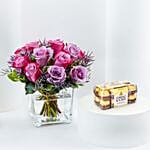 Royal Purple Roses Vase & Ferrero Rocher