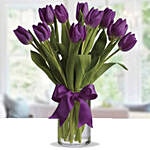10 Purple Tulip in glass Vase
