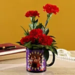 Red Carnations Bunch In Black Personalised Mug