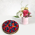 Pink Roses Box With Berry Tart Cake