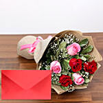 Red & Pink Roses Bouquet With Greeting Card