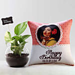 Money Plant With Personalised Joy And Love Birthday Cushion