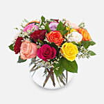 Bright Mixed Roses Fishbowl Vase Arrangement