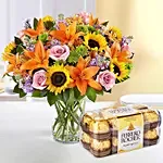 Vibrant Bunch of Flowers With Ferrero Rocher