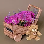 Purple Roses Arrangement with Teddy