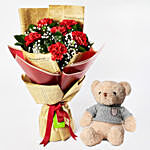 Majestic Mixed Carnations Bouquet With Teddy Bear