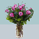 12 Timeless Purple Roses Glass Vase Arrangement