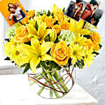 Personalised Happy Flowers In Bowl Arrangement