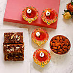 Designer Diyas With Almonds And Dhodha Burfi