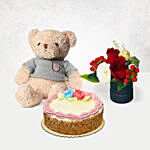 Box of Roses With Teddy and Cake