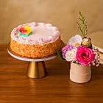 Pink Roses Box With Mini Cheese Cake