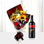 Mixed Flowers Bouquet With Red Wine