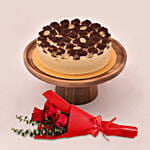 Irresistible Tiramisu Cake With Red Roses Bouquet