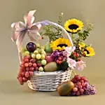 Beautiful Mixed Flowers & Fruits Basket