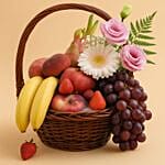 Mixed Flowers & Assorted Fruits Round Basket