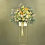 Graceful Mixed Flowers Golden Stand