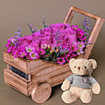 Purple Roses Arrangement with Teddy