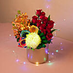 Festive Appeal Flowers Vase N Diyas Combo