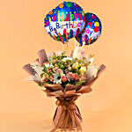 Glamorous Blooms Bouquet with Birthday Balloon Set